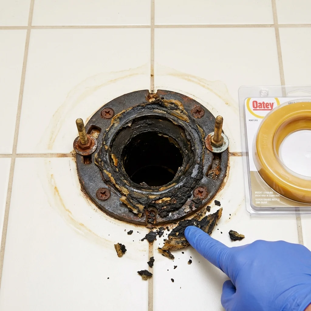 Failed wax ring showing water seepage at the base of a toilet in a Dillon, MT home