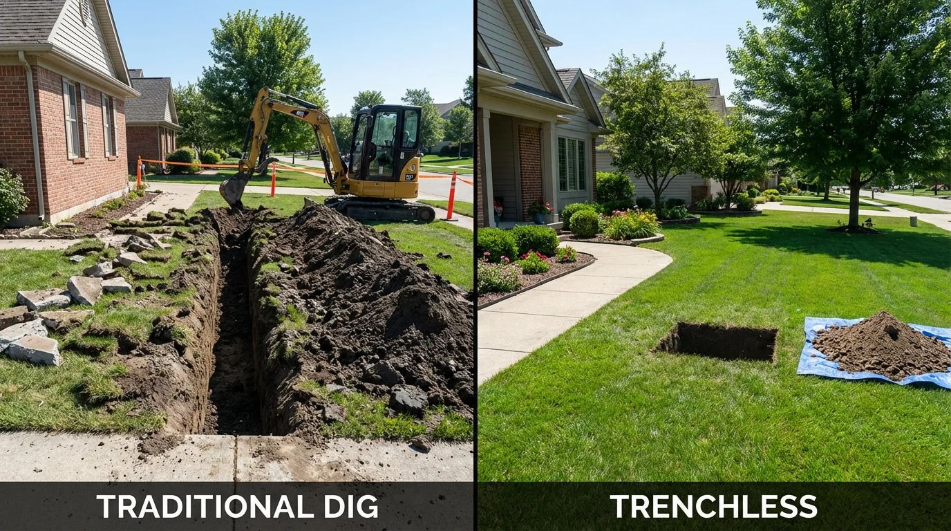 Trenchless sewer repair with minimal yard damage versus traditional excavation in Dillon, MT